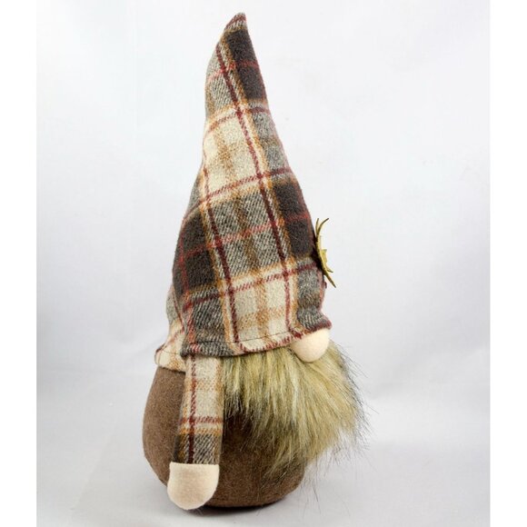 Plush Autumn Leaves Fall Gnome Brown Plaid Hat 13.5in Tall - Picture 2 of 4